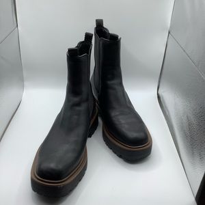 Sam Edelman pull on boots, elastic gore, natural leather trim, lug sole